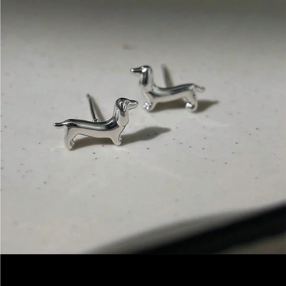 Silver Dachshund Dog Earrings